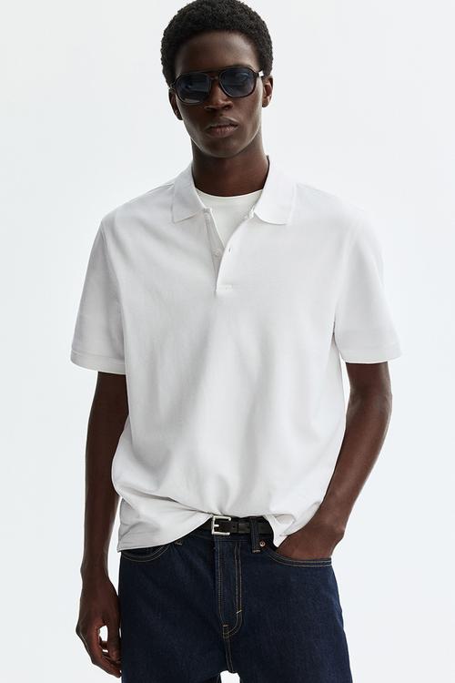 Regular fit pique polo shirt - white