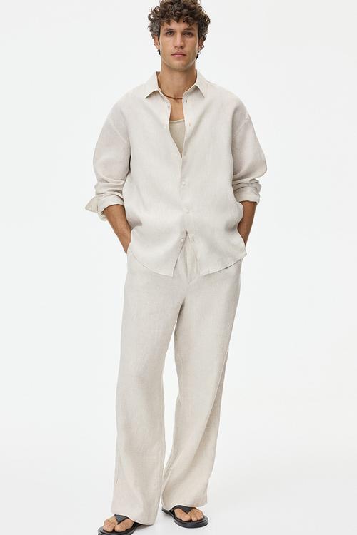 Loose fit linen trousers - light beige