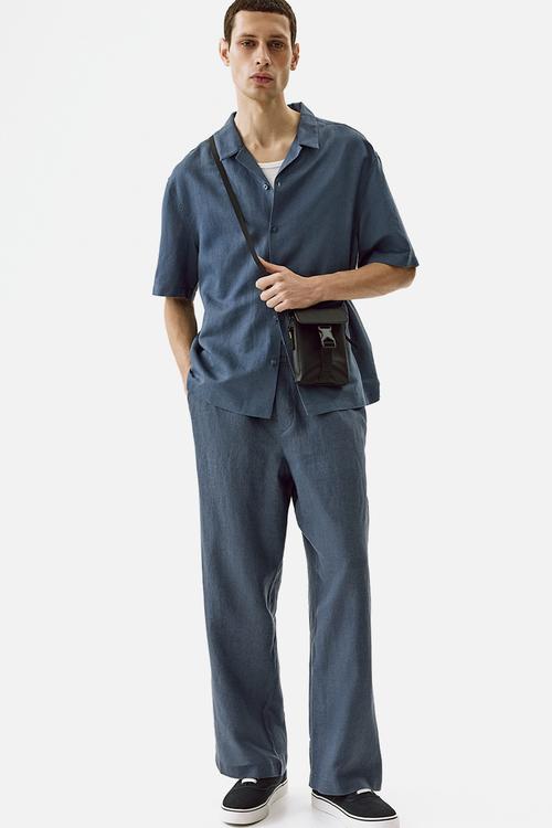 Loose fit linen trousers - dusty blue