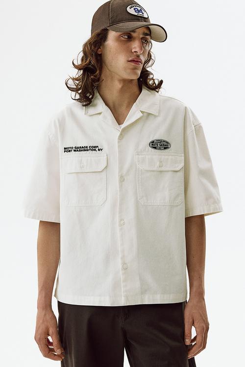 Relaxed fit short-sleeved utility shirt - white/moto garage