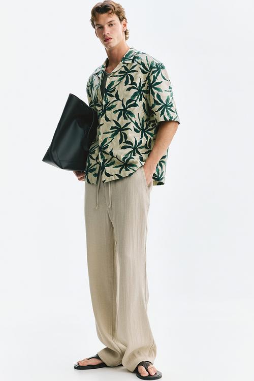 Relaxed fit cotton resort shirt - dark green/patterned
