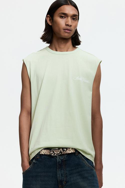 Loose fit printed vest top - light green/studio resort