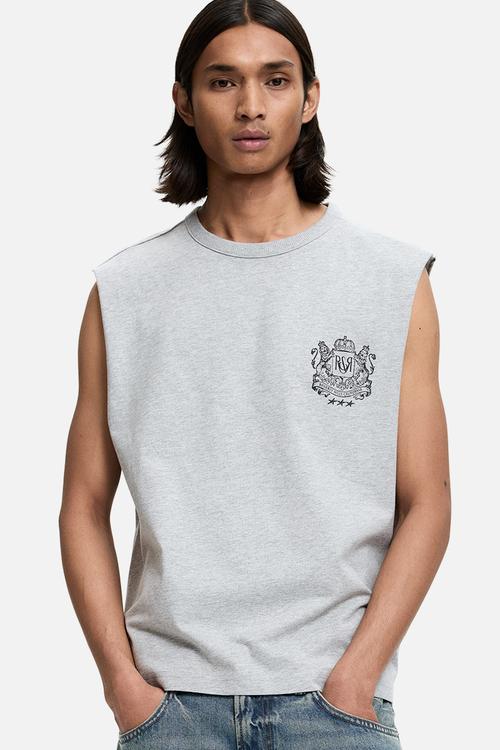 Loose fit printed vest top - light grey marl/running club