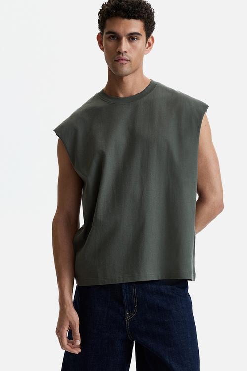Relaxed fit cotton vest top - dark khaki green