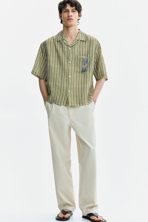 Relaxed fit resort shirt - dark khaki green/striped