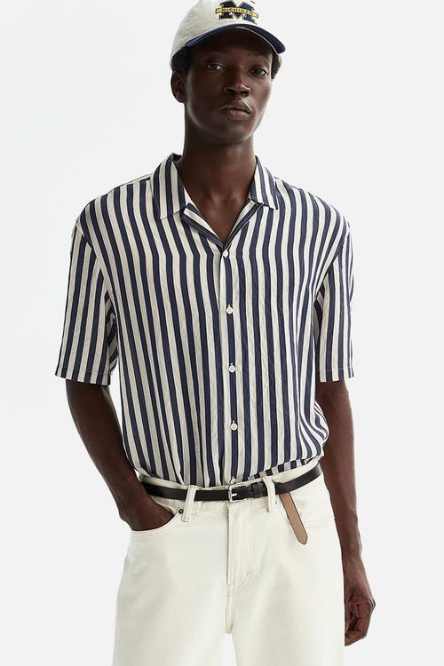 Relaxed fit resort shirt - navy blue/striped