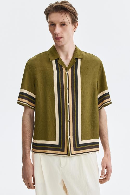 Relaxed fit resort shirt - dark khaki green