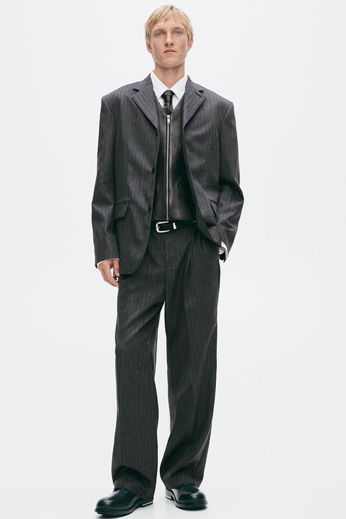 Regular fit tailored wool trousers - dark grey/pinstriped