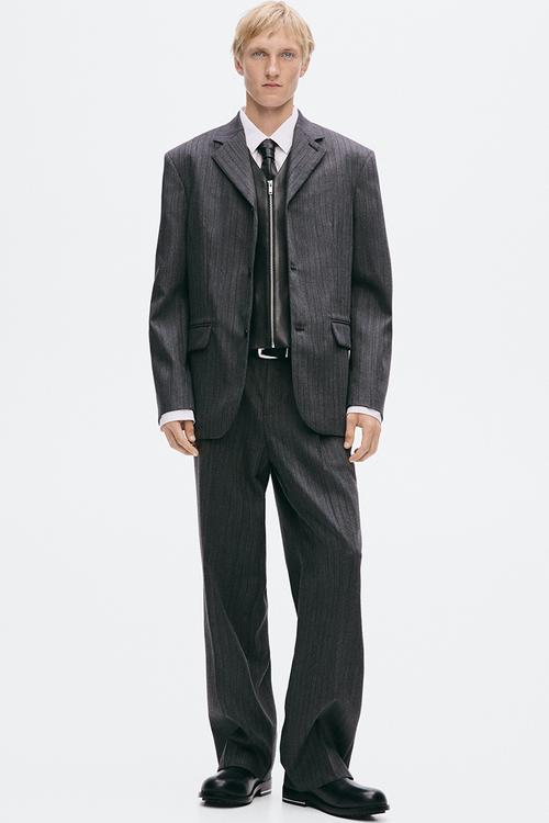 Regular fit single-breasted wool jacket - dark grey/pinstriped