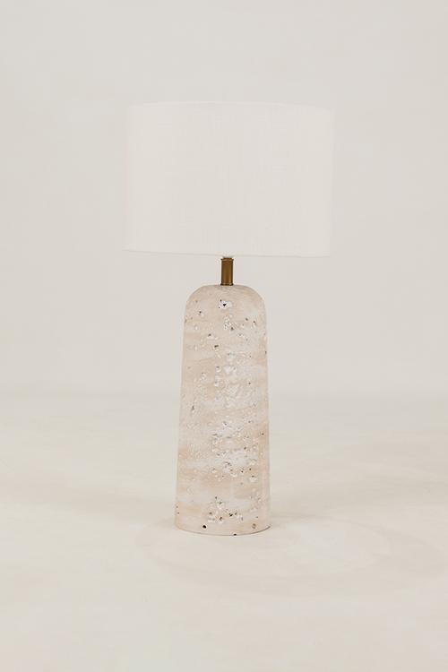 Donga Table Lamp & Shade - Travertine & White