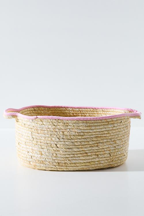 Woven storage basket - neutral & pink