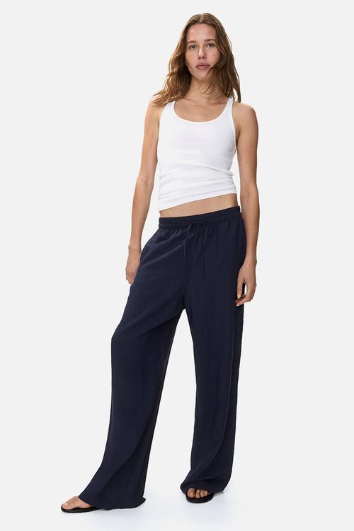 Linen-blend trousers - navy blue