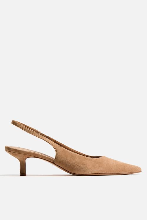 Pointed suede slingbacks - dark beige