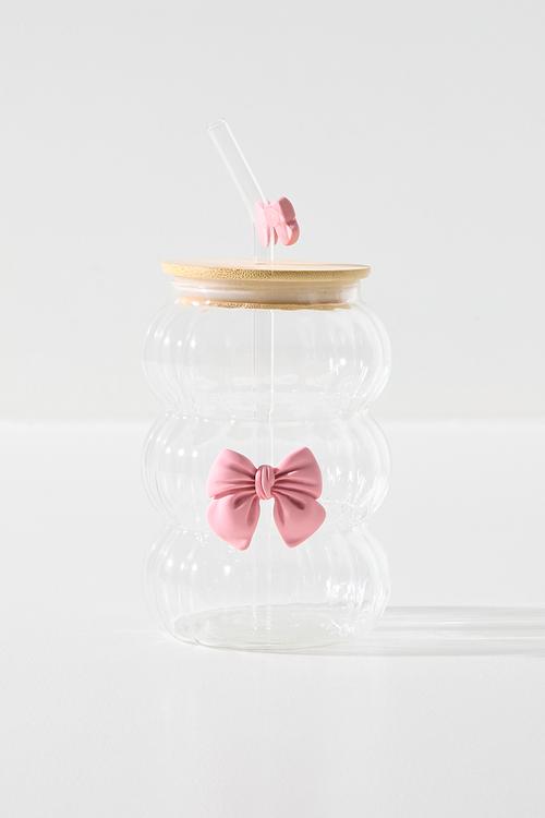 Tumbler with decorative bow - clear/pink