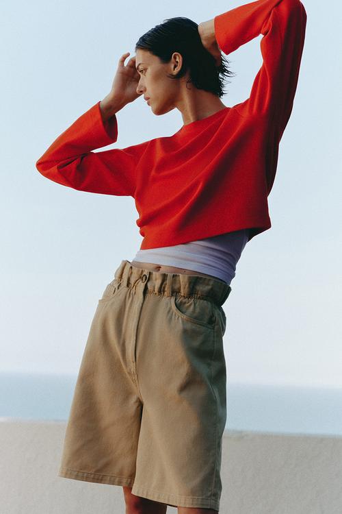 Paper bag bermuda shorts - beige