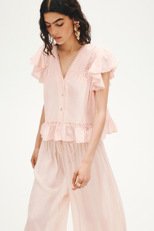 Lace-inset blouse - light peach pink