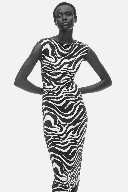 Cap-sleeved dress - cream/zebra print