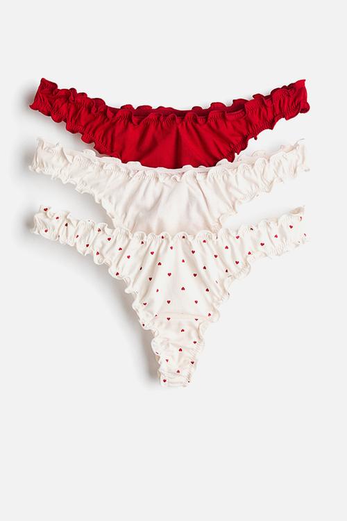 3-pack overlock-detail thong briefs - red/hearts