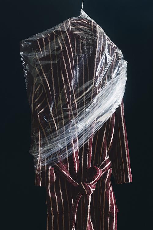 Cotton terry dressing gown - burgundy/light pink striped