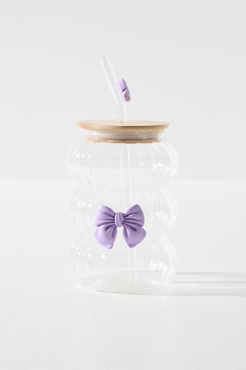 Tumbler with decorative bow - clear/purple