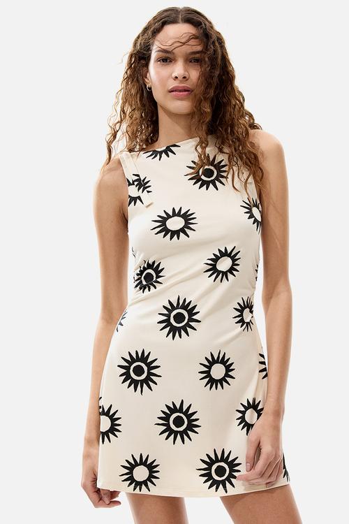 Tie-strap mini dress - light beige/sunbursts