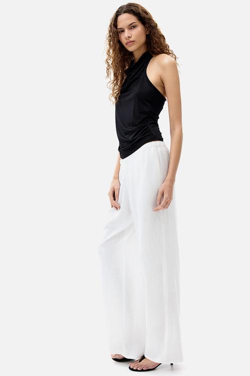 Wide linen-blend trousers - white