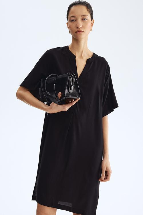 Viscose tunic dress - black