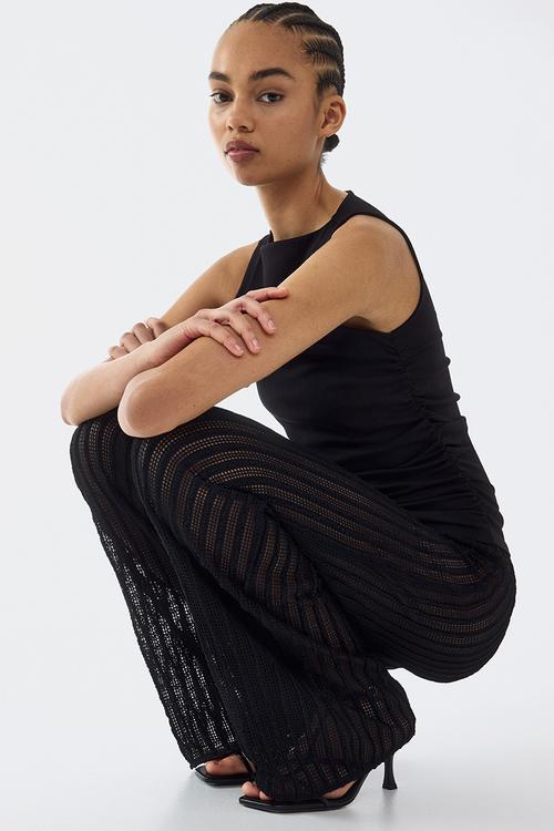 Textured net trousers - black