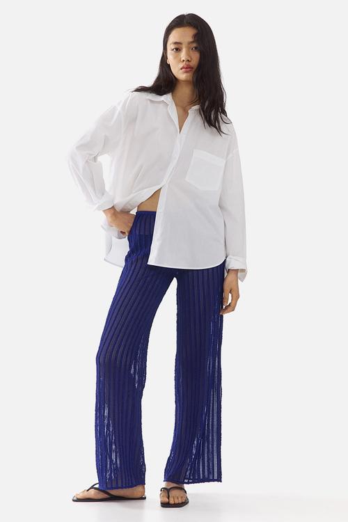 Textured net trousers - bright blue