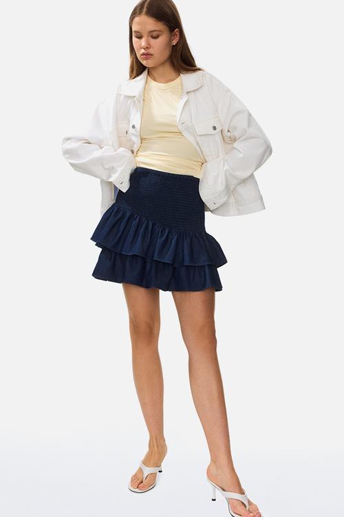 Smocked denim skirt - dark denim blue