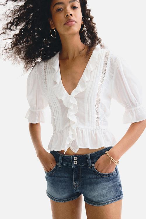 Low-waisted mini denim shorts - denim blue