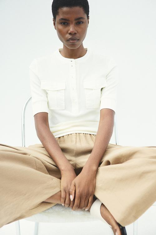 Linen-blend ankle-length trousers - beige