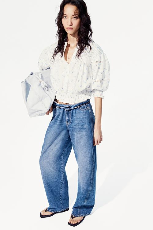 Pintucked cotton blouse - white/floral