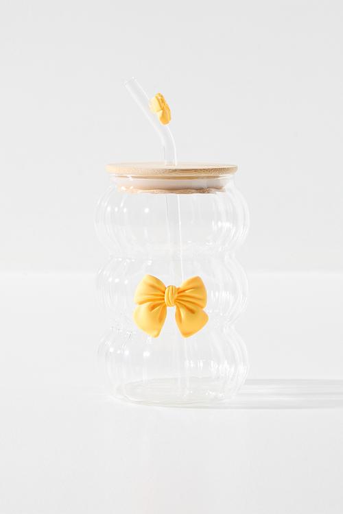 Tumbler with decorative bow - clear/yellow