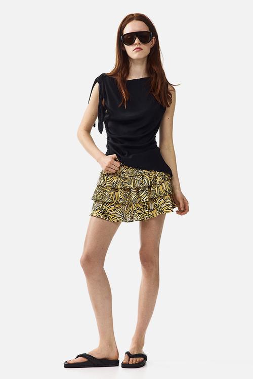 Tiered viscose mini skort - beige/black