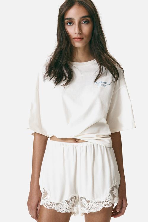 Oversized print-motif t-shirt - cream/taormina sicily