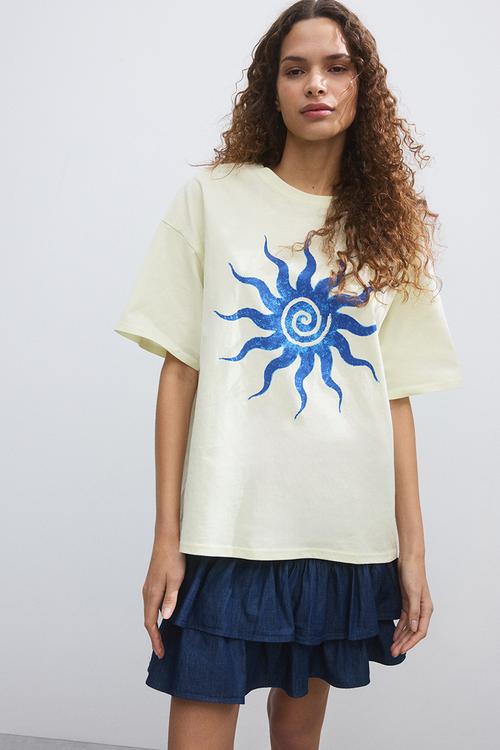 Oversized print-motif t-shirt - light yellow/sun