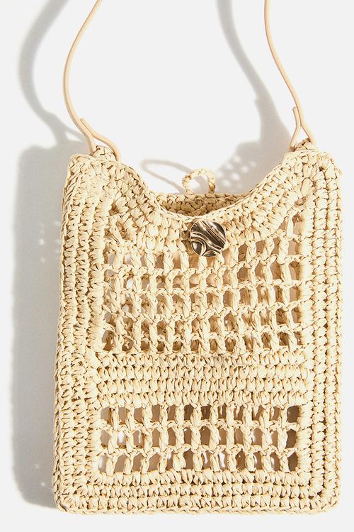 Straw phone bag - beige