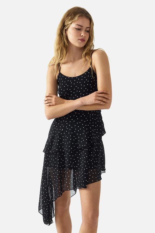 Asymmetric chiffon dress - black/spotted