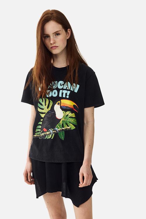 Appliquéd t-shirt - black/toucan