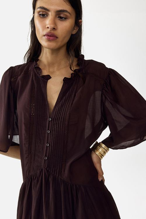 Viscose-blend tunic dress - dark brown