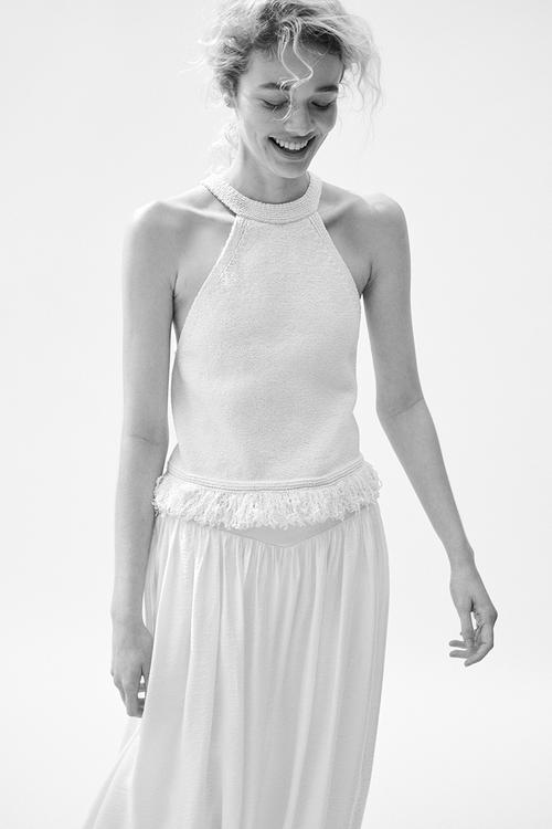 Fringe-trimmed knitted top - cream