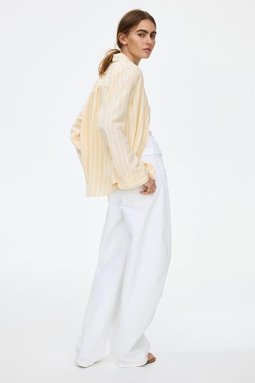 Linen-blend shirt - light yellow/striped