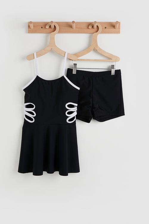 Swimsuit & shorts set - black/white