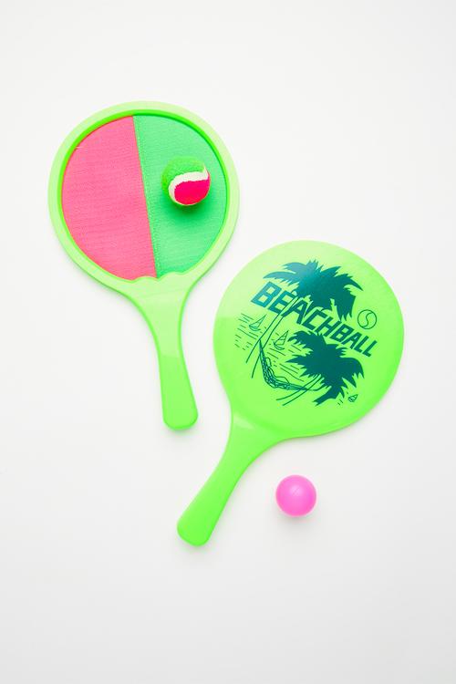 Hook-and-loop fastener beach tennis set - neon green/neon pink