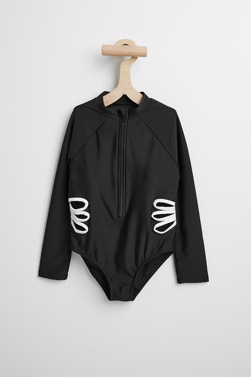 Rash guard swimsuit with hollow-out waist detail - black/white
