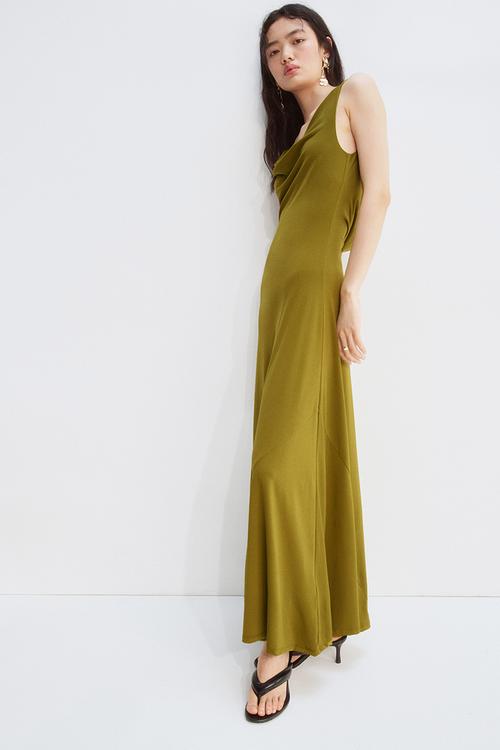 Draped jersey dress - olive green