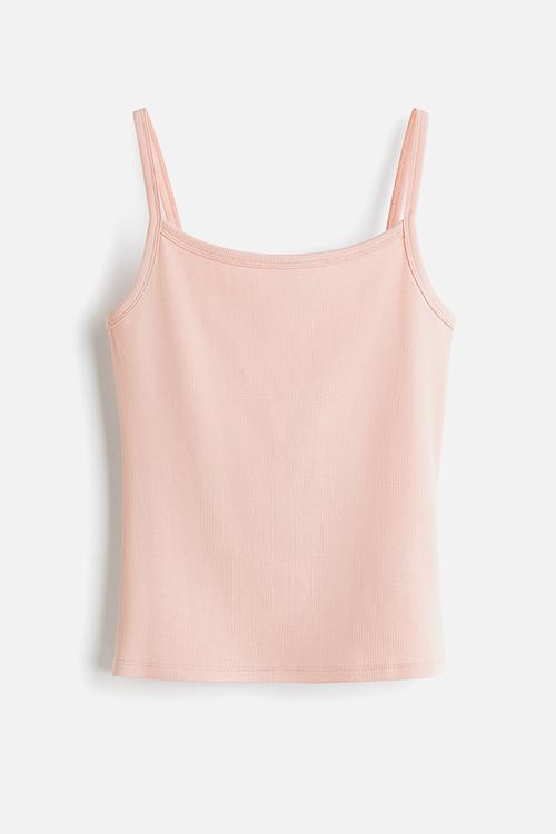 Ribbed cotton strappy top - light pink