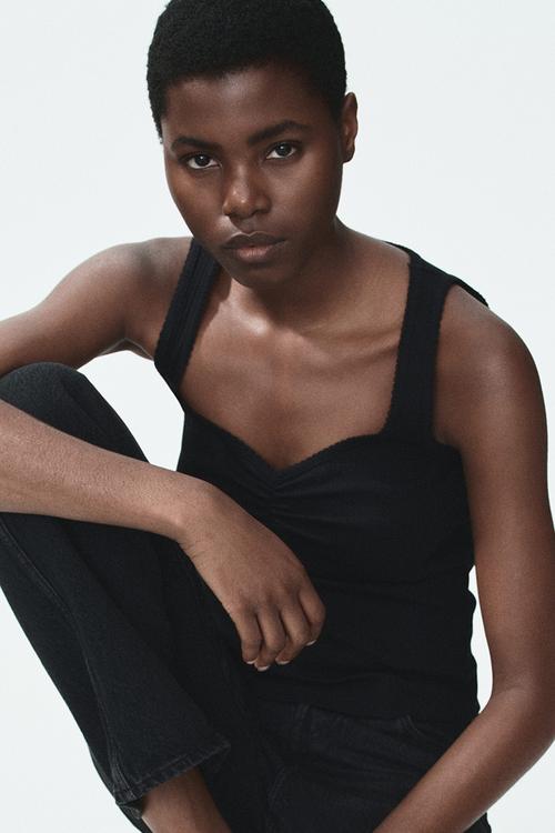 Ribbed cotton vest top - black