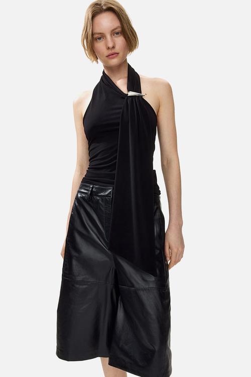 Metal-detail halterneck top - black